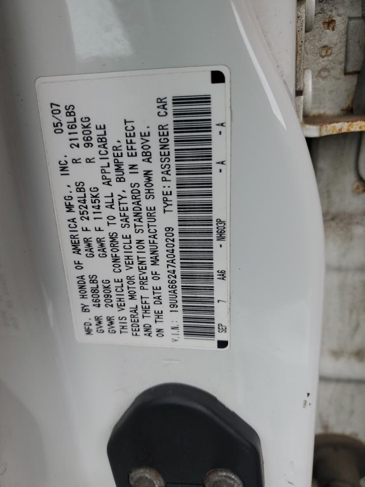 2007 Acura Tl VIN: 19UUA66247A040209 Lot: 63229505