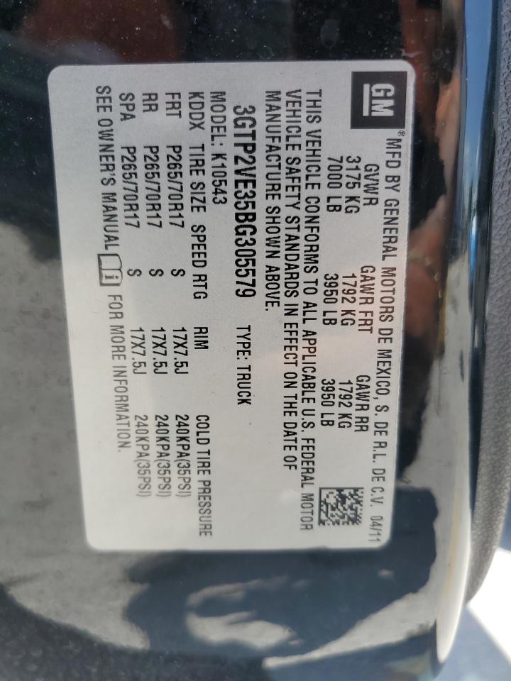 2011 GMC Sierra K1500 Sle VIN: 3GTP2VE35BG305579 Lot: 63325775