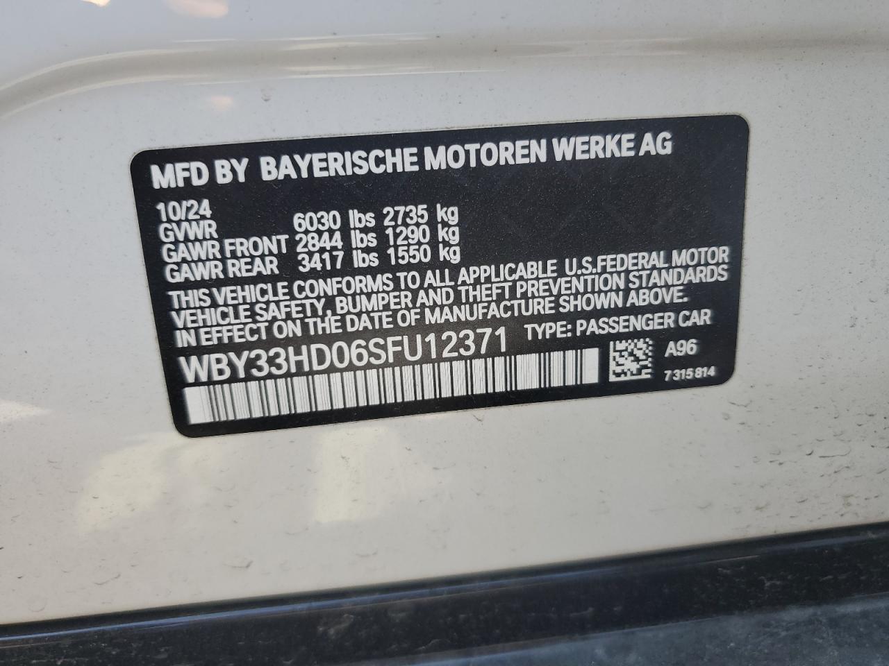 2025 BMW I4 M50 VIN: WBY33HD06SFU12371 Lot: 63578455
