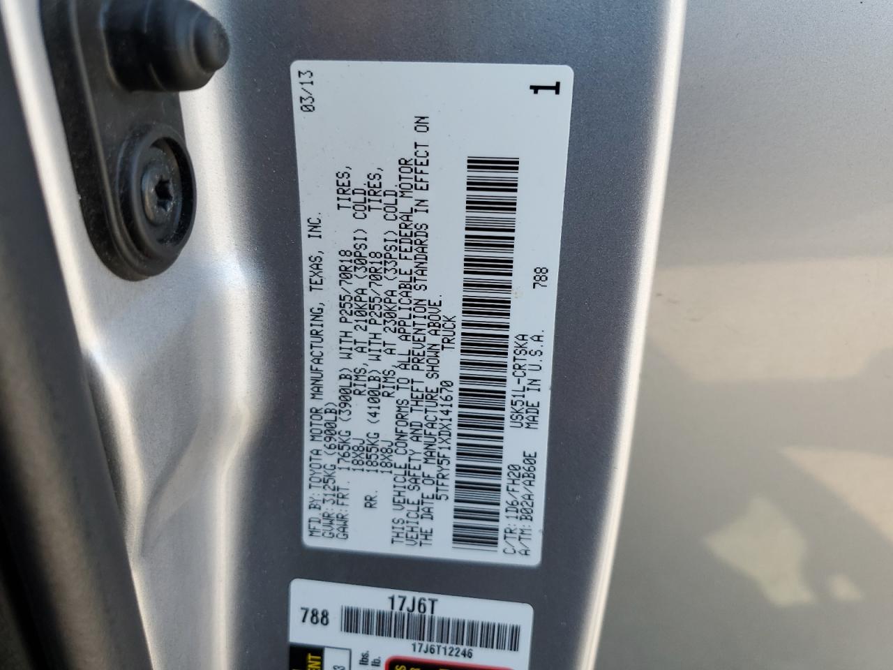 2013 Toyota Tundra Double Cab Sr5 VIN: 5TFRY5F1XDX141670 Lot: 65129265