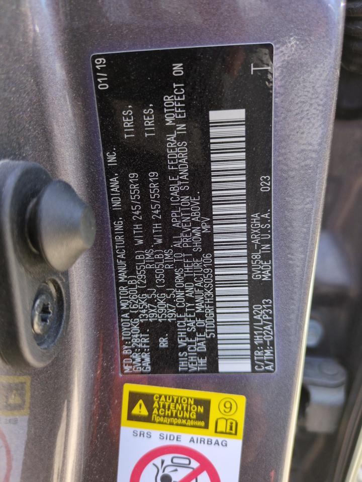 2019 Toyota Highlander Hybrid Limited VIN: 5TDDGRFH3KS059106 Lot: 65006835