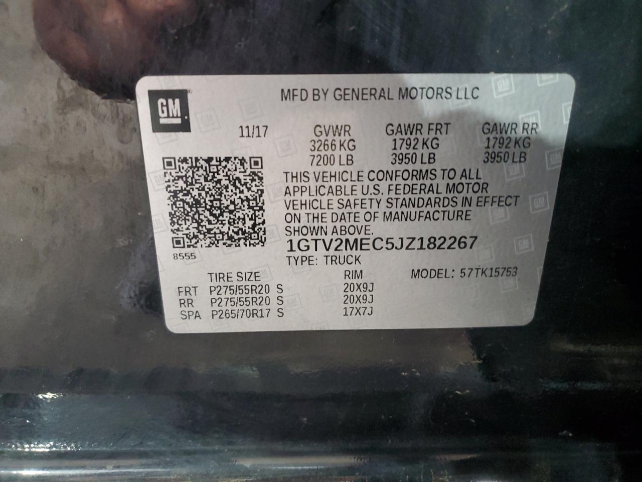 1gtv2mec5jz182267 1GTV2MEC5JZ182267 2018 GMC Sierra K1500 Sle