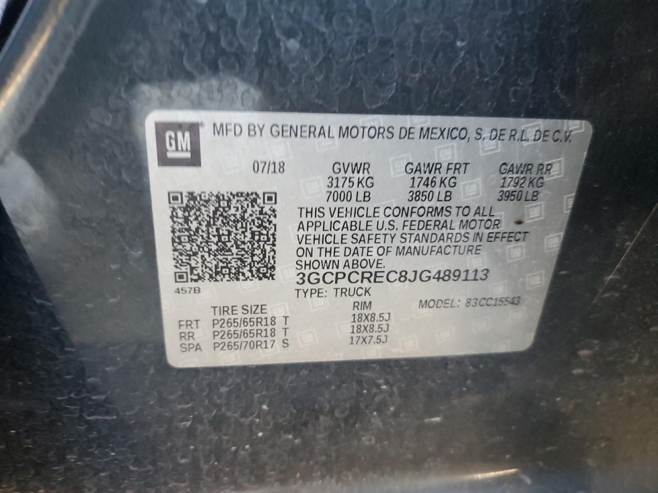 2018 Chevrolet Silverado C1500 Lt VIN: 3GCPCREC8JG489113 Lot: 64771875