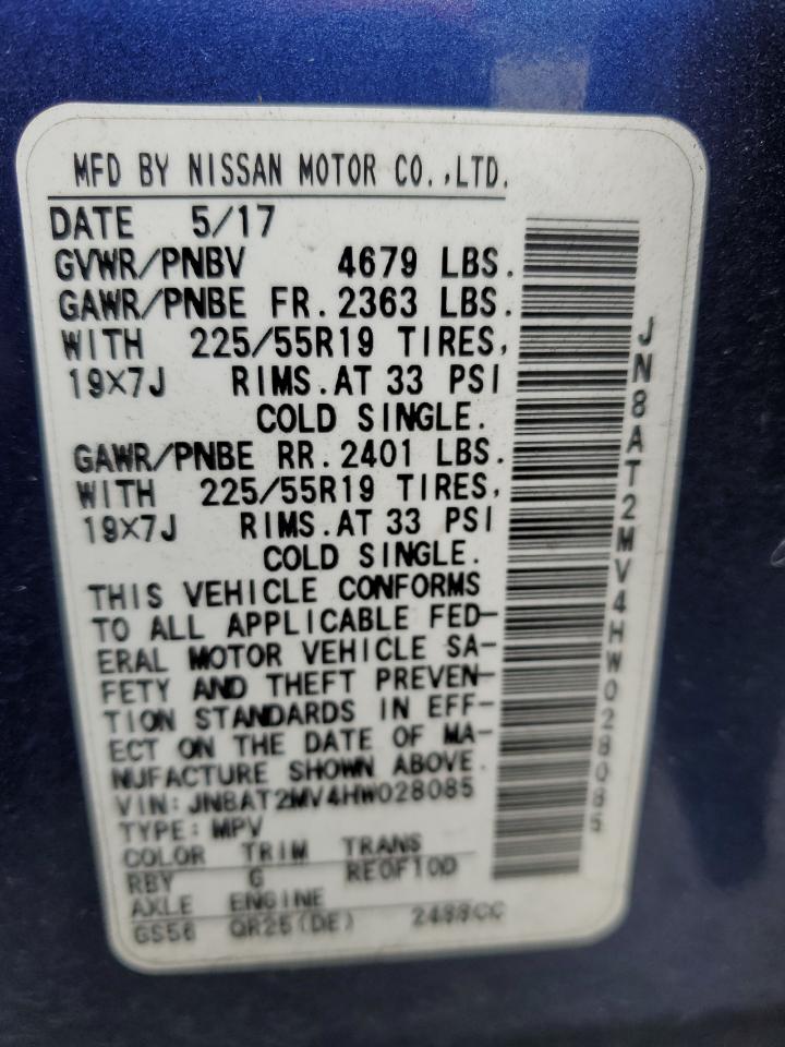 2017 Nissan Rogue S VIN: JN8AT2MV4HW028085 Lot: 65210005