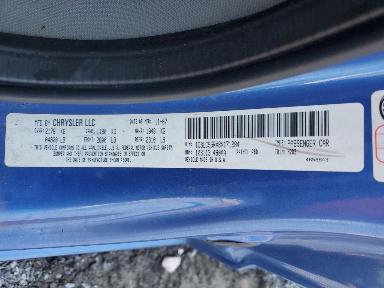 2008 Chrysler Sebring Touring VIN: 1C3LC55RX8N171284 Lot: 63397385
