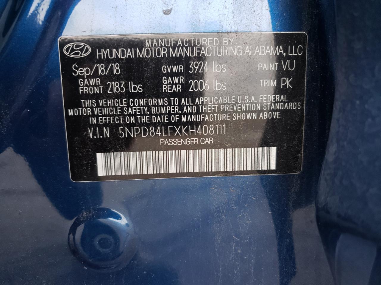 2019 Hyundai Elantra Sel VIN: 5NPD84LFXKH408111 Lot: 62723625