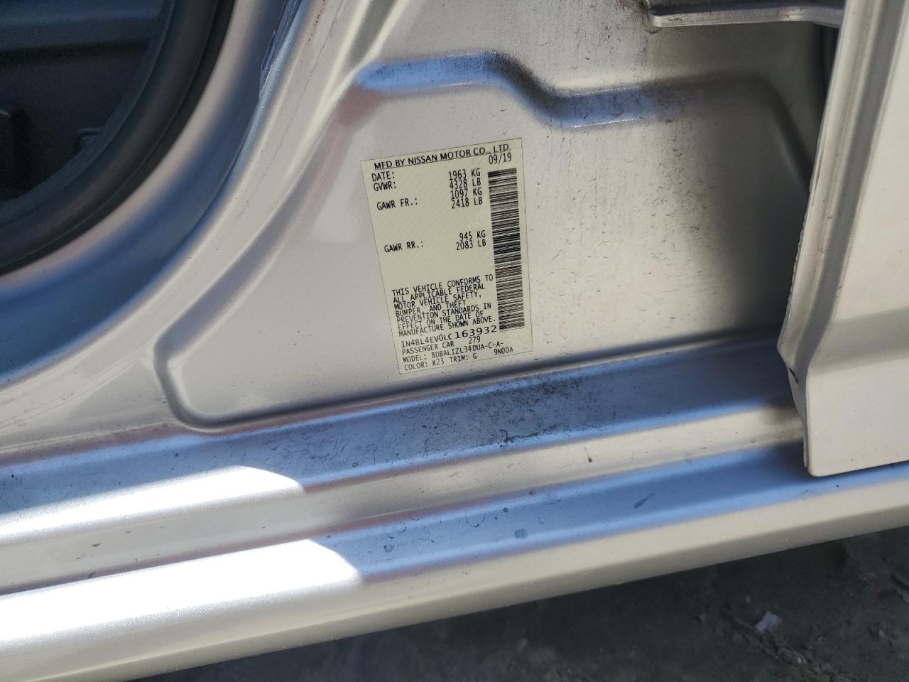 2020 Nissan Altima Sl VIN: 1N4BL4EV0LC163932 Lot: 62661165