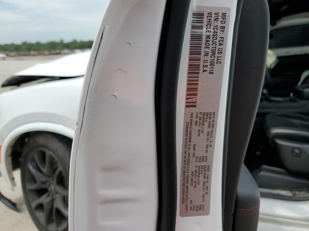 2024 Dodge Durango R/T VIN: 1C4SDJCT0RC100118 Lot: 66123195