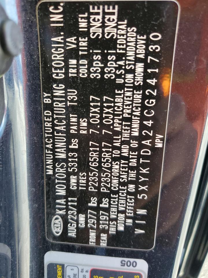 2012 Kia Sorento Base VIN: 5XYKTDA24CG241730 Lot: 63158505