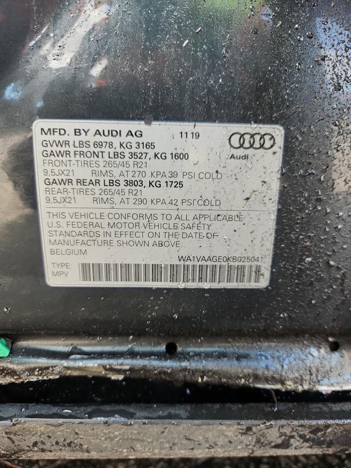 wa1vaage0kb025041 WA1VAAGE0KB025041 2019 Audi E-Tron Prestige