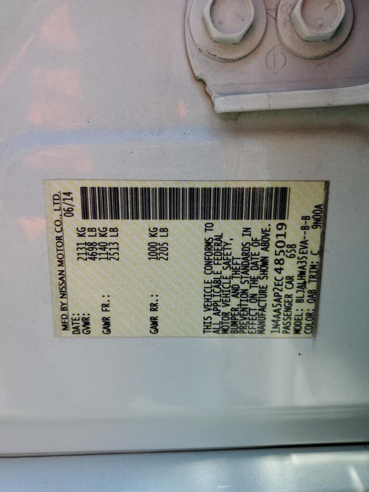 2014 Nissan Maxima S VIN: 1N4AA5AP2EC485019 Lot: 64991435