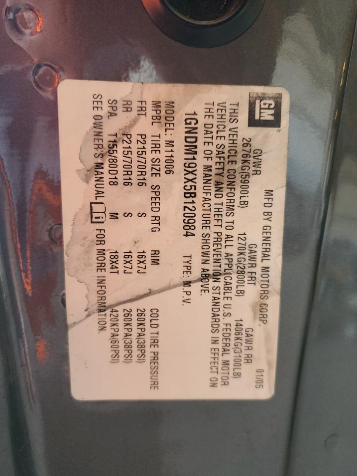 2005 Chevrolet Astro VIN: 1GNDM19XX5B120984 Lot: 59742185