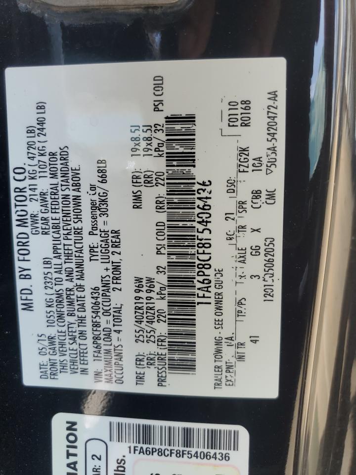2015 Ford Mustang Gt VIN: 1FA6P8CF8F5406436 Lot: 64437935