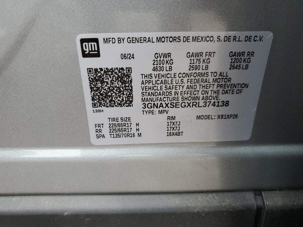 2024 Chevrolet Equinox Ls VIN: 3GNAXSEGXRL374138 Lot: 64847955