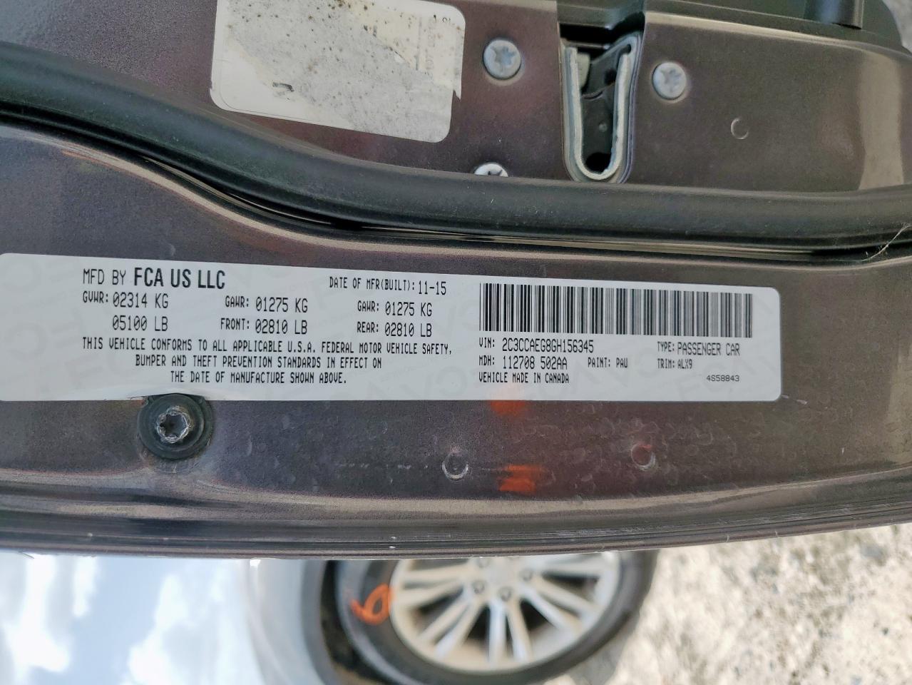 2016 Chrysler 300C VIN: 2C3CCAEG8GH156345 Lot: 65248475