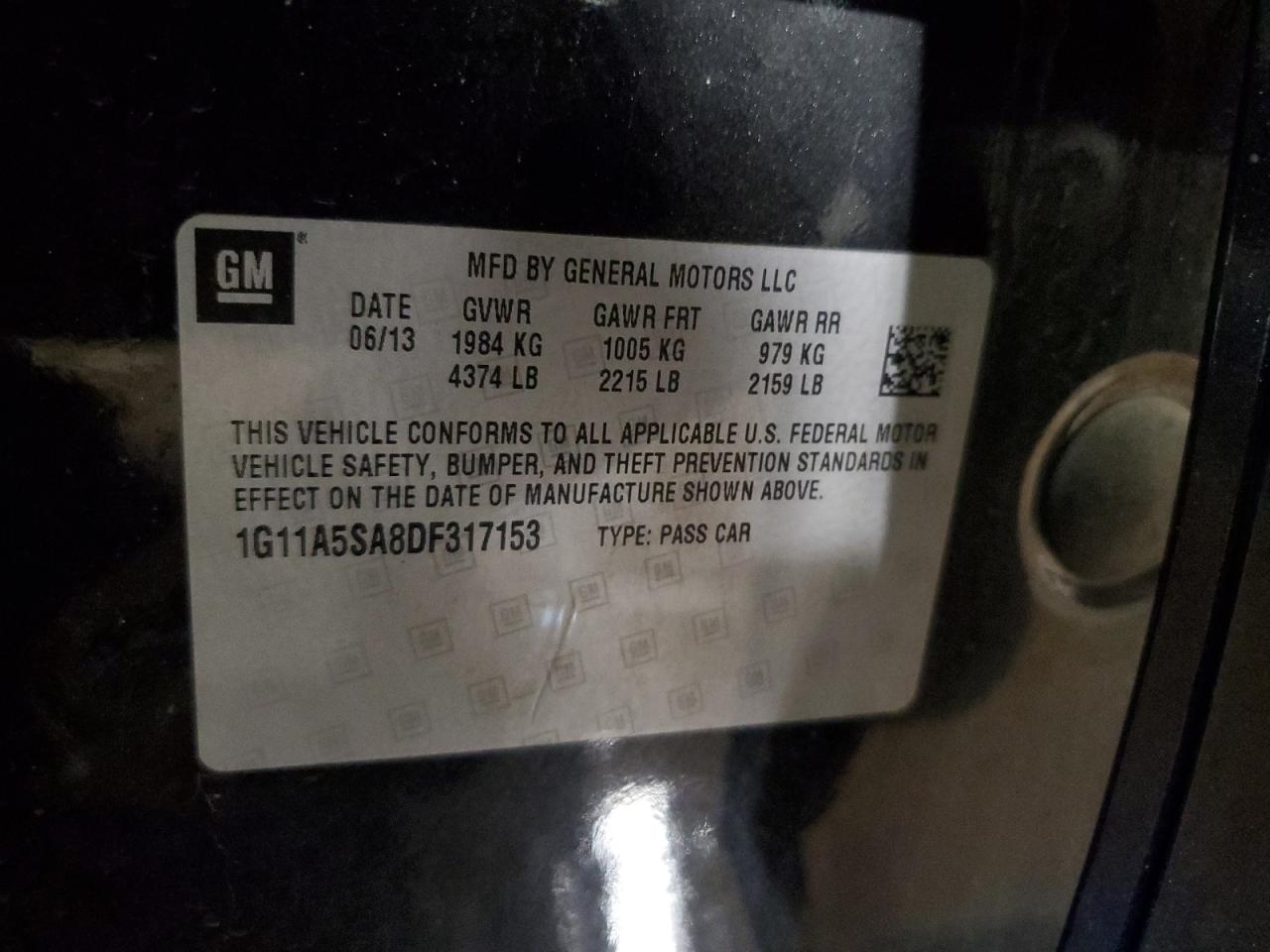 2013 Chevrolet Malibu Ls VIN: 1G11A5SA8DF317153 Lot: 63666755