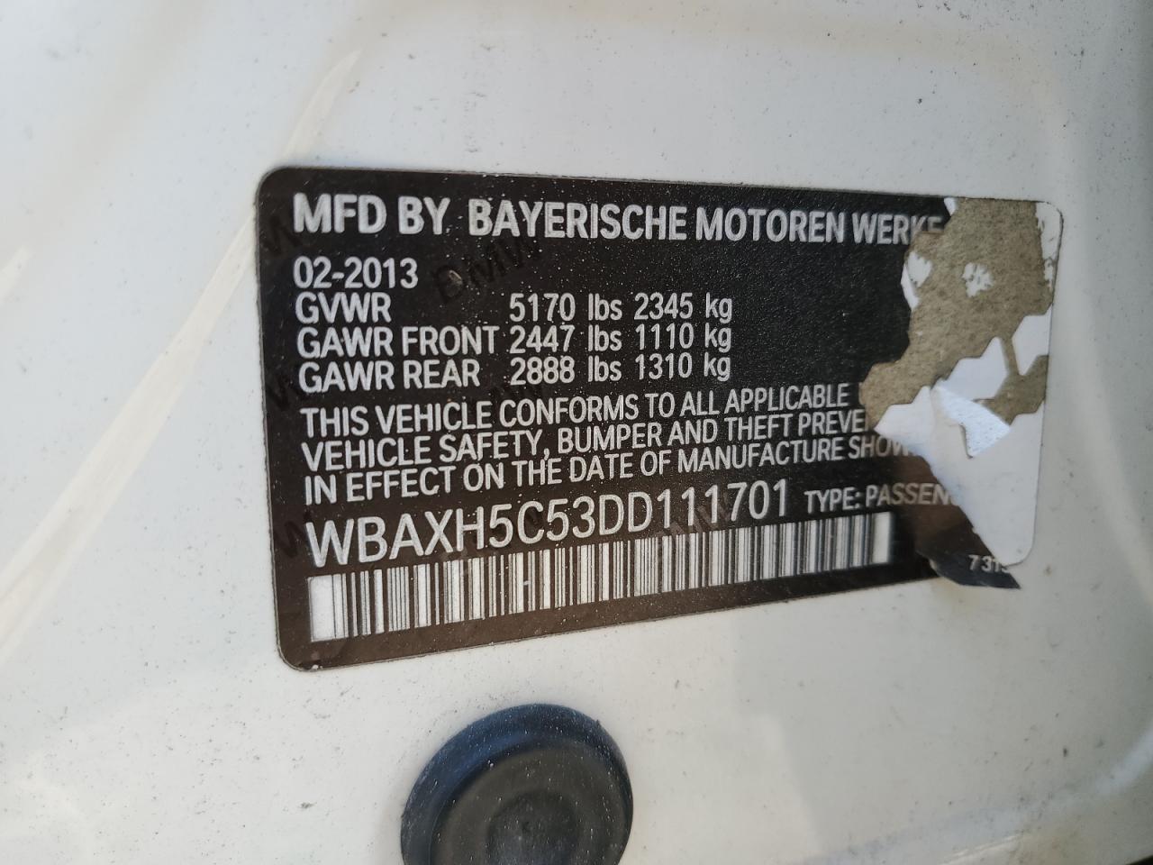 2013 BMW 528 Xi VIN: WBAXH5C53DD111701 Lot: 66738915