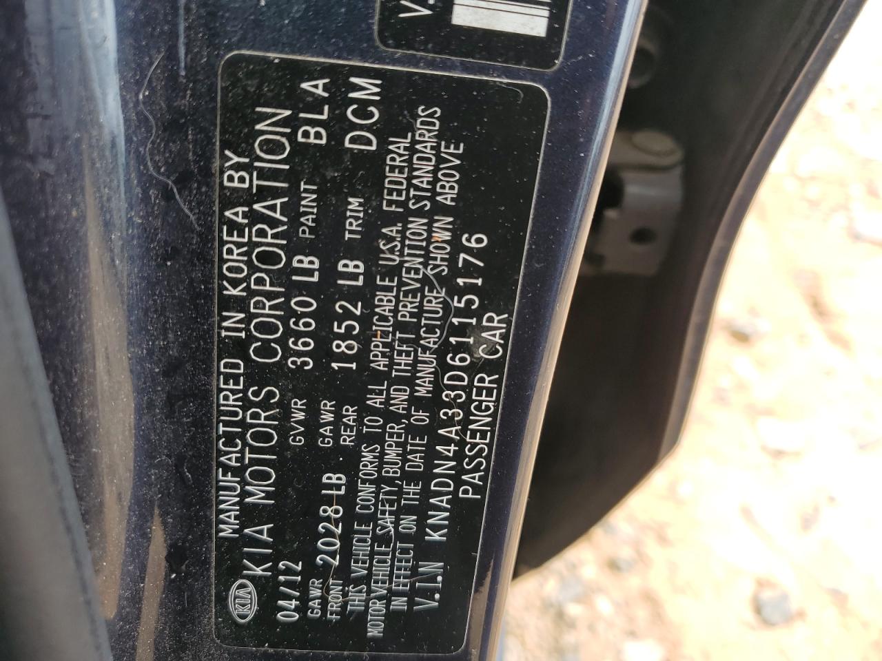 2013 Kia Rio Ex VIN: KNADN4A33D6115176 Lot: 63296145