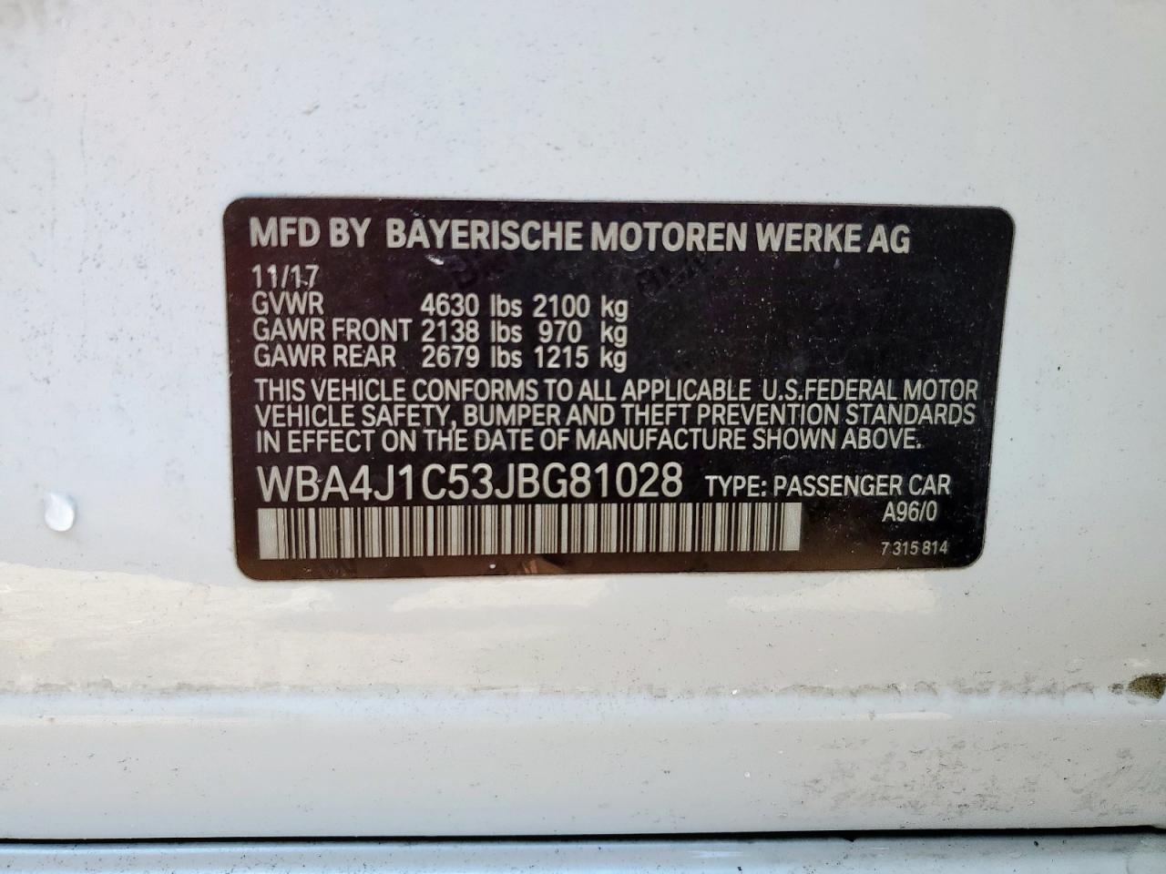 2018 BMW 430I Gran Coupe VIN: WBA4J1C53JBG81028 Lot: 63872135