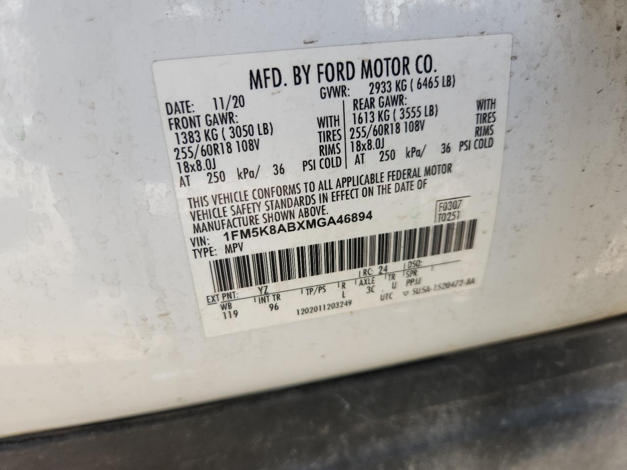 2021 Ford Explorer Police Interceptor VIN: 1FM5K8ABXMGA46894 Lot: 63990155
