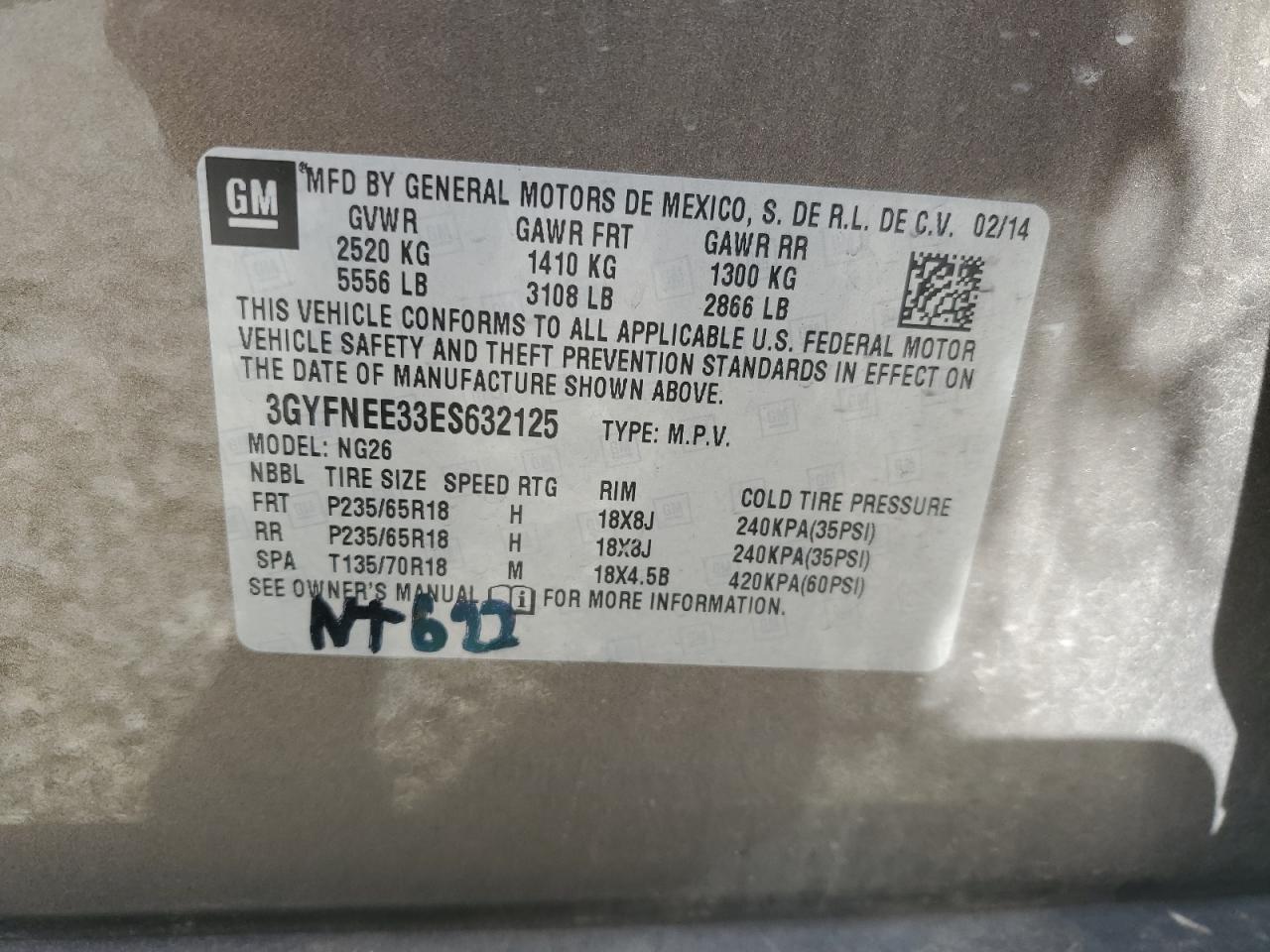 2014 Cadillac Srx Luxury Collection VIN: 3GYFNEE33ES632125 Lot: 63702635