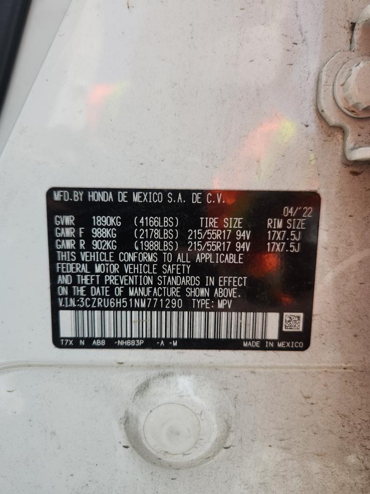 2022 Honda Hr-V Ex VIN: 3CZRU6H51NM771290 Lot: 64580275