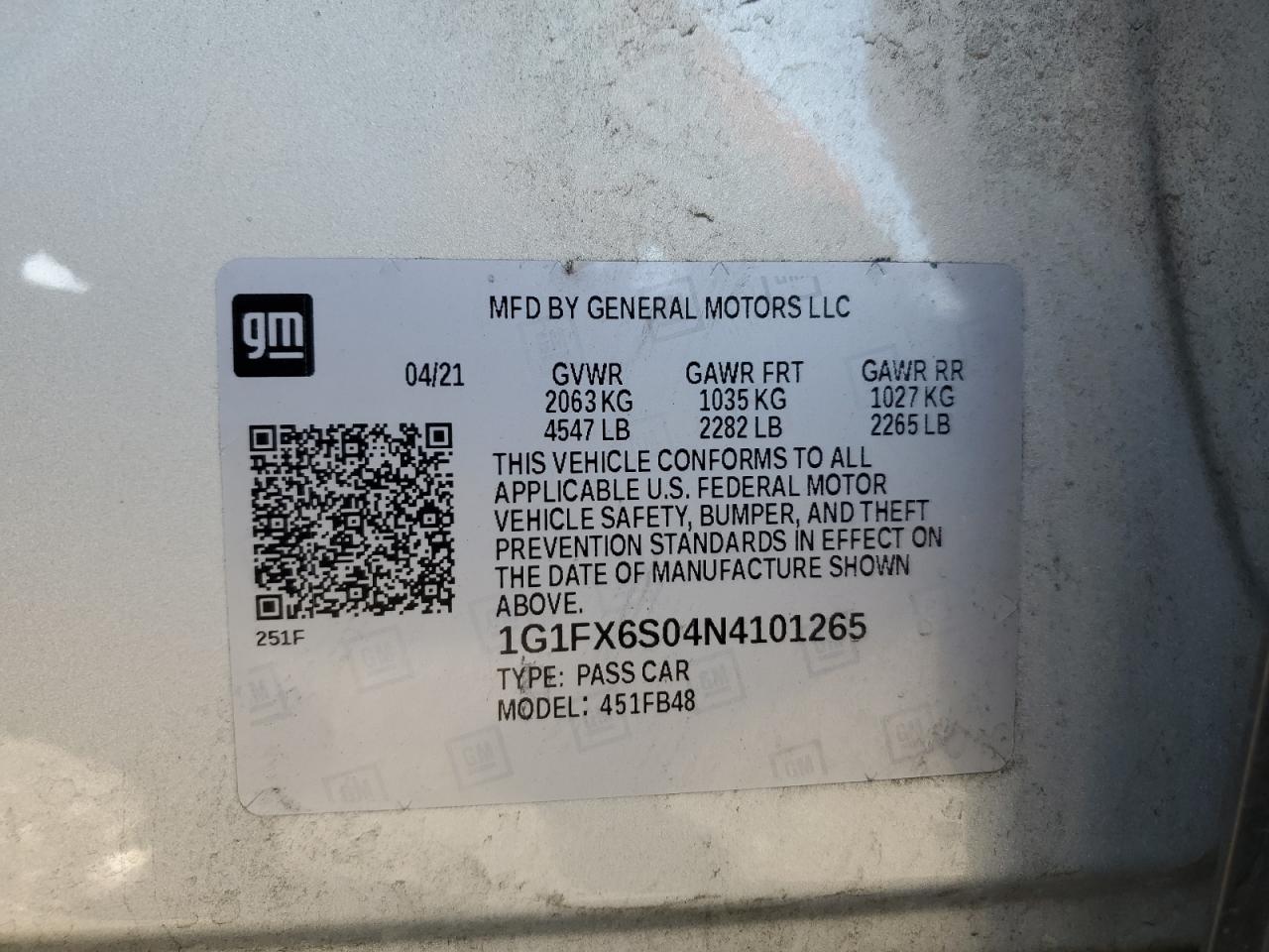 2022 Chevrolet Bolt Ev 2Lt VIN: 1G1FX6S04N4101265 Lot: 64654885