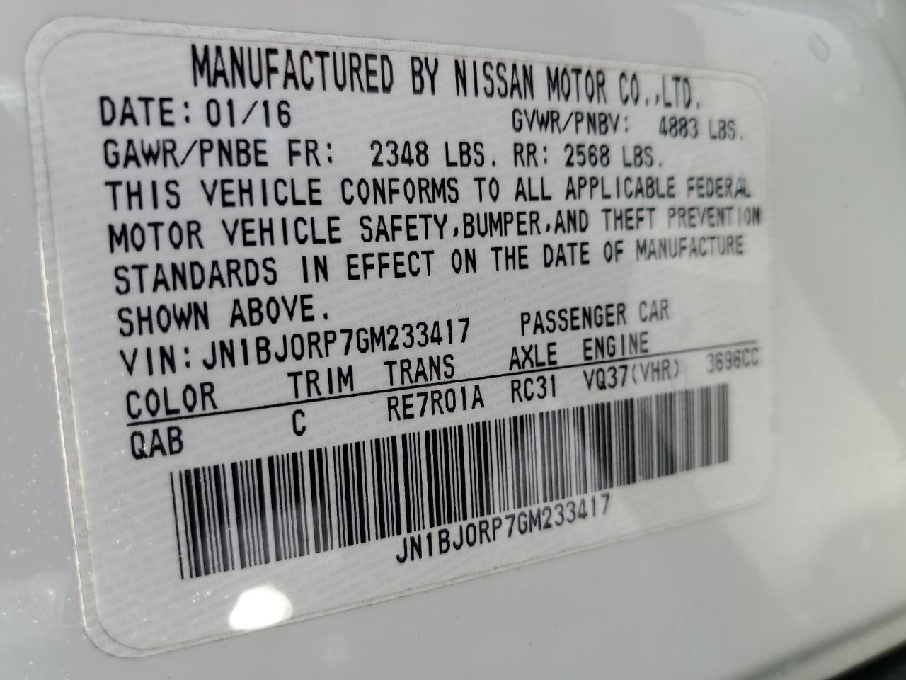 2016 Infiniti Qx50 VIN: JN1BJ0RP7GM233417 Lot: 62021915
