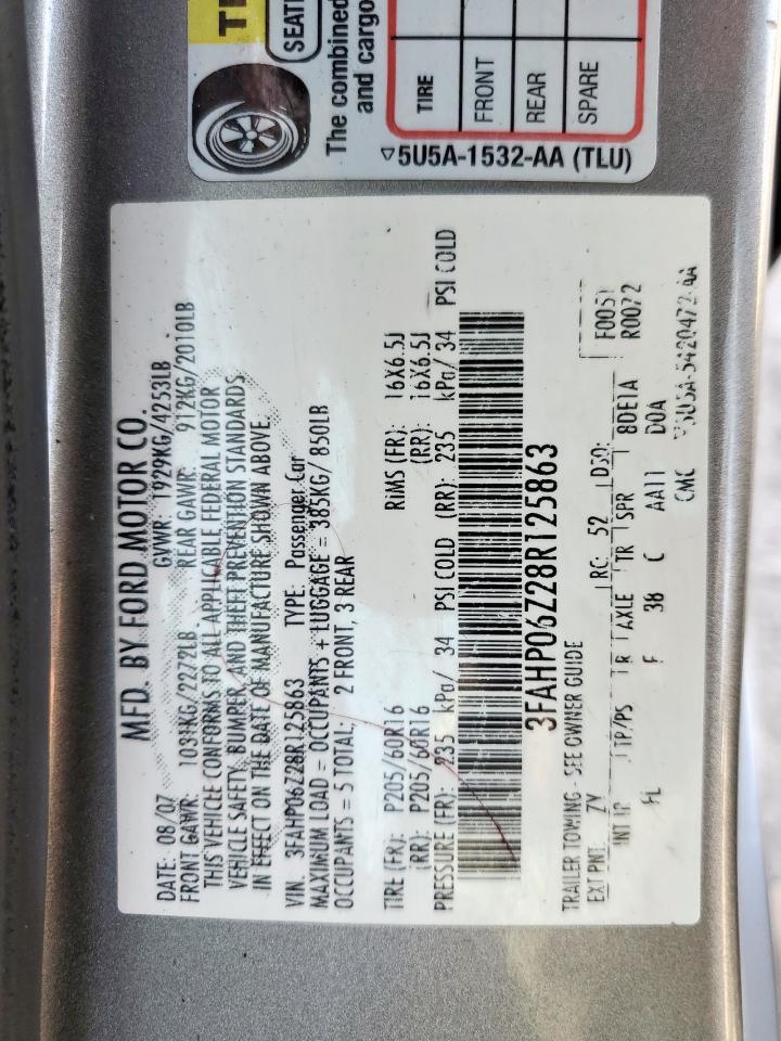 2008 Ford Fusion S VIN: 3FAHP06Z28R125863 Lot: 65255825