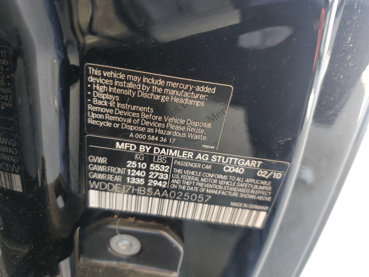 2010 Mercedes-Benz Cl 63 Amg VIN: WDDEJ7HB5AA025057 Lot: 64904355