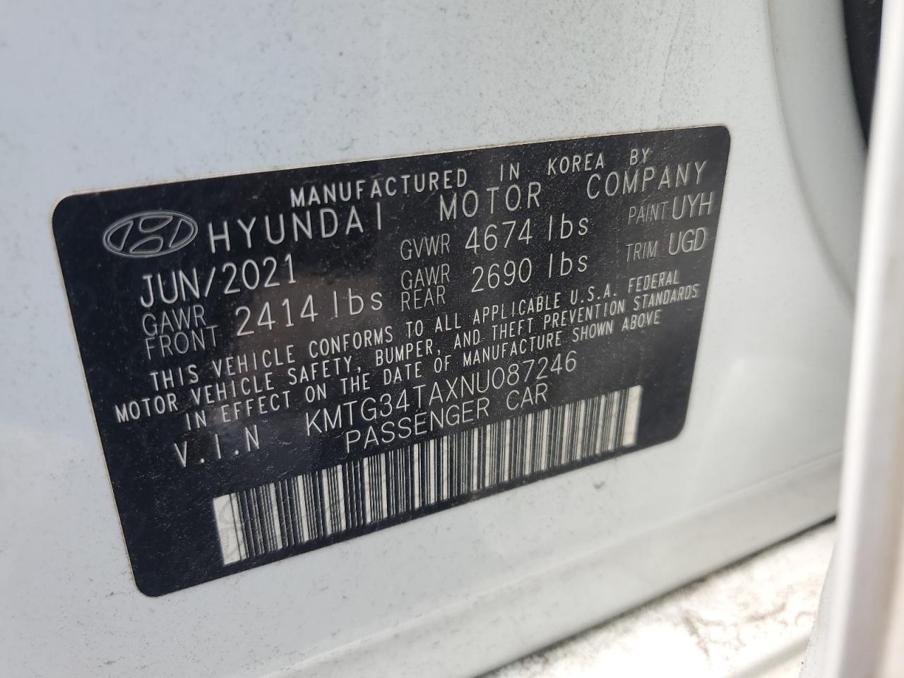 2022 Genesis G70 Base VIN: KMTG34TAXNU087246 Lot: 63577585
