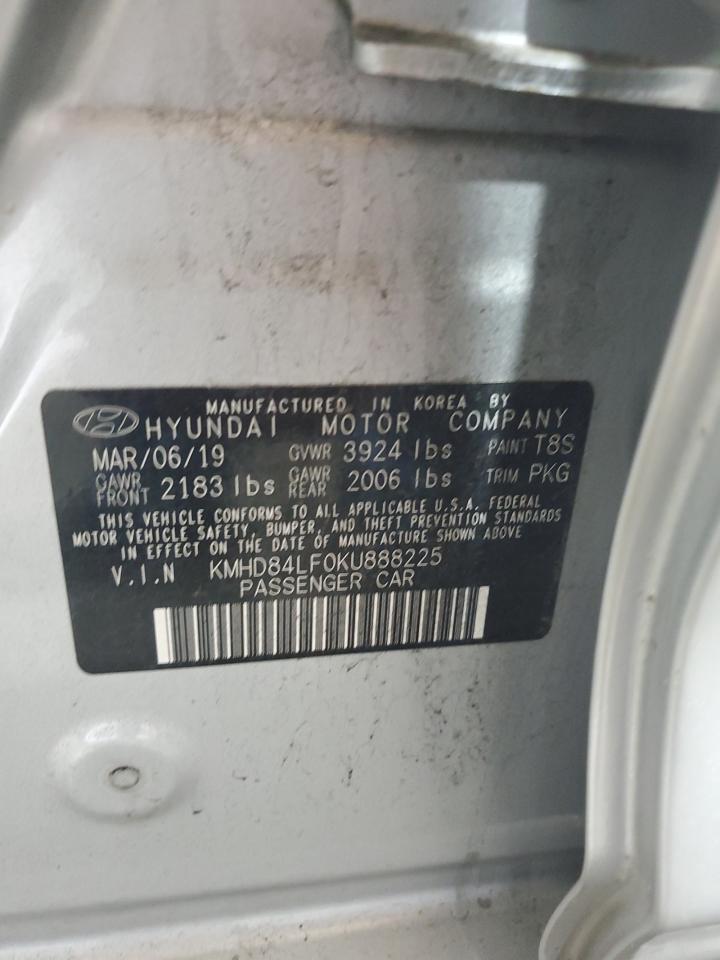 2019 Hyundai Elantra Sel VIN: KMHD84LF0KU888225 Lot: 63126285