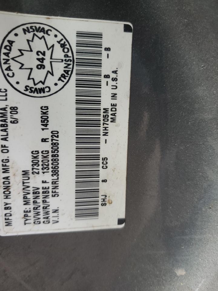 2008 Honda Odyssey Exl VIN: 5FNRL38608B508720 Lot: 65532955