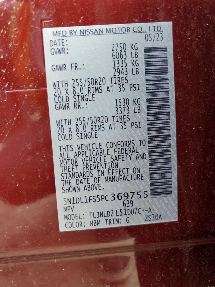 2023 Infiniti Qx60 Luxe VIN: 5N1DL1FS5PC369755 Lot: 63264565