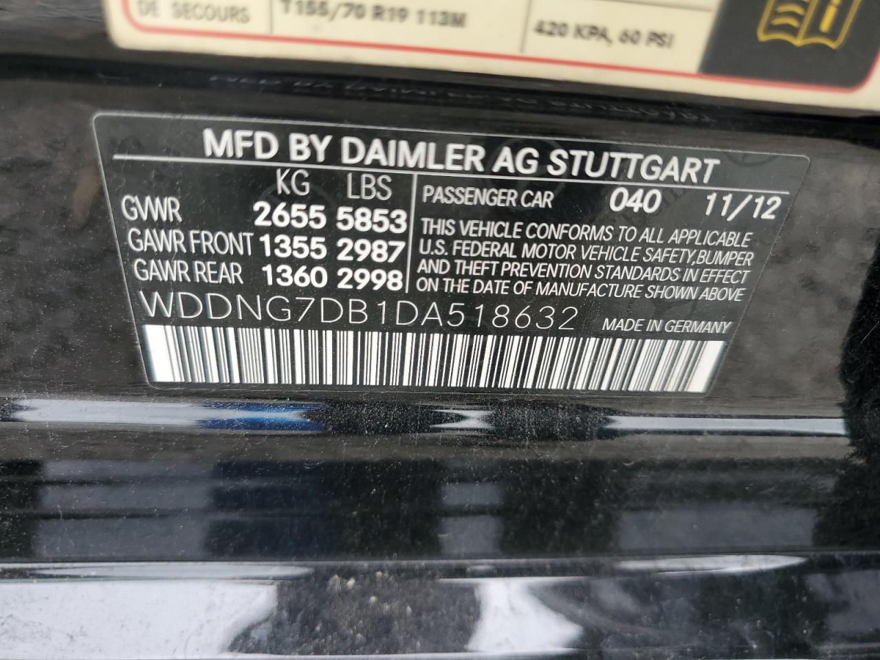 2013 Mercedes-Benz S 550 VIN: WDDNG7DB1DA518632 Lot: 64041185