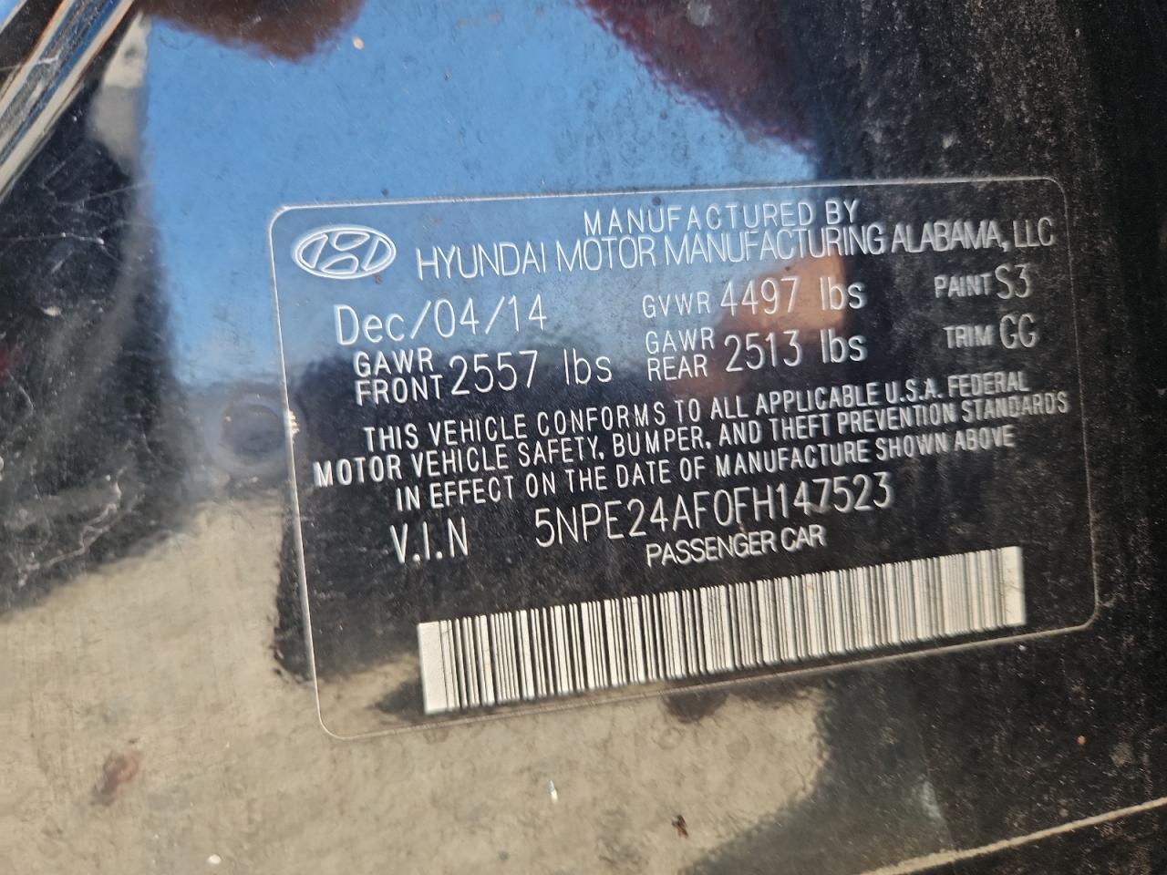 2015 Hyundai Sonata Se VIN: 5NPE24AF0FH147523 Lot: 64887055