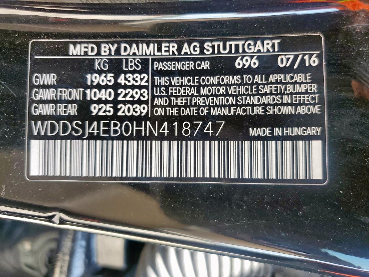 2017 Mercedes-Benz Cla 250 VIN: WDDSJ4EB0HN418747 Lot: 64824615