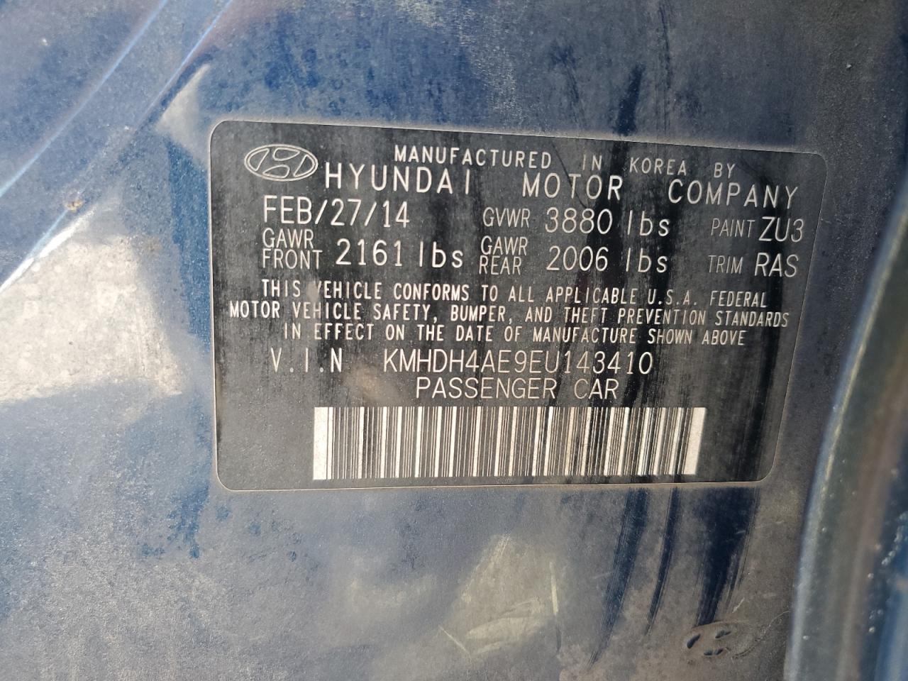 2014 Hyundai Elantra Se VIN: KMHDH4AE9EU143410 Lot: 66379965