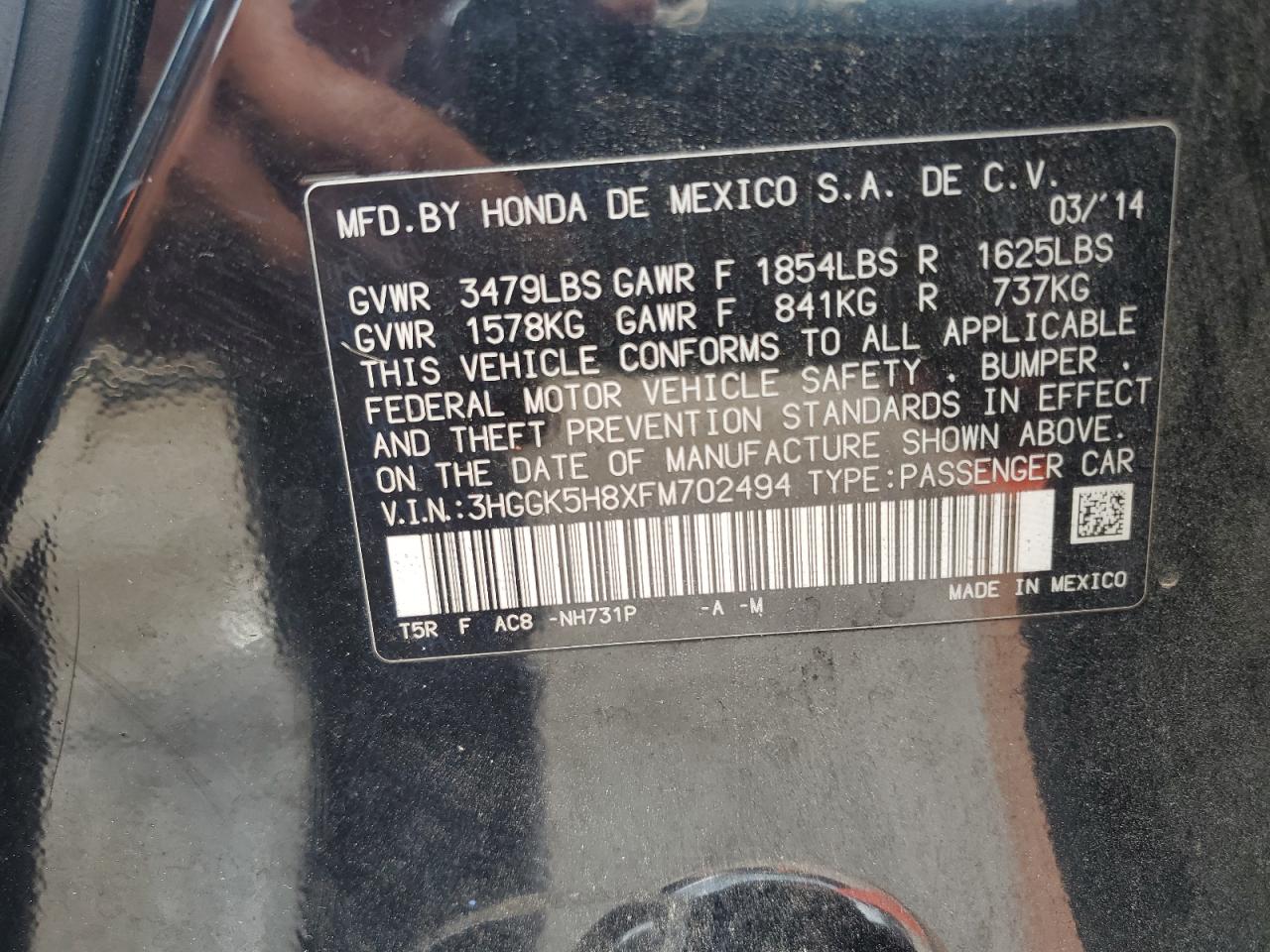 2015 Honda Fit Ex VIN: 3HGGK5H8XFM702494 Lot: 64740425