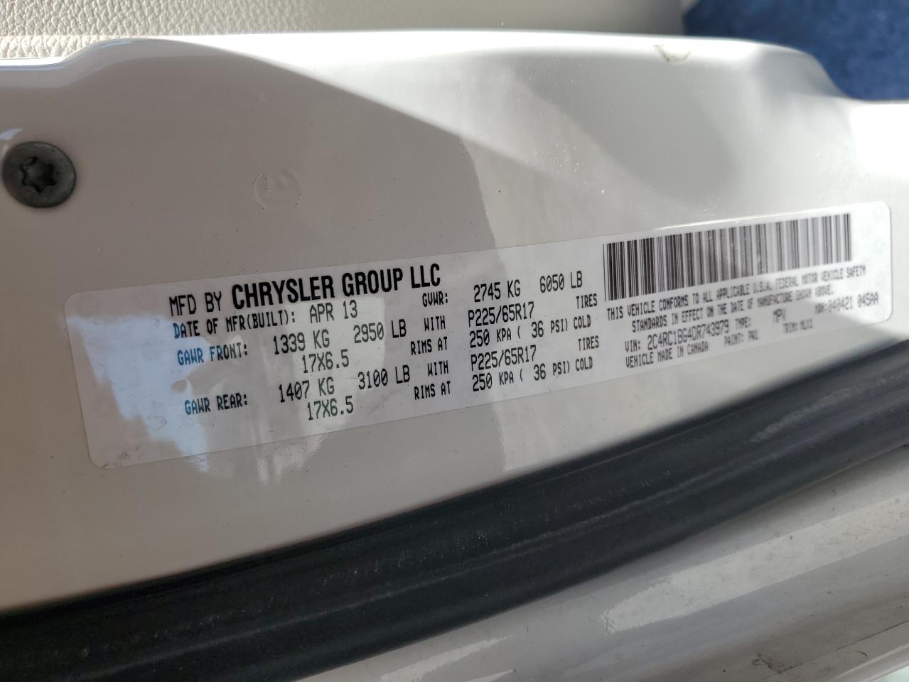 2013 Chrysler Town & Country Touring VIN: 2C4RC1BG4DR743979 Lot: 66838725