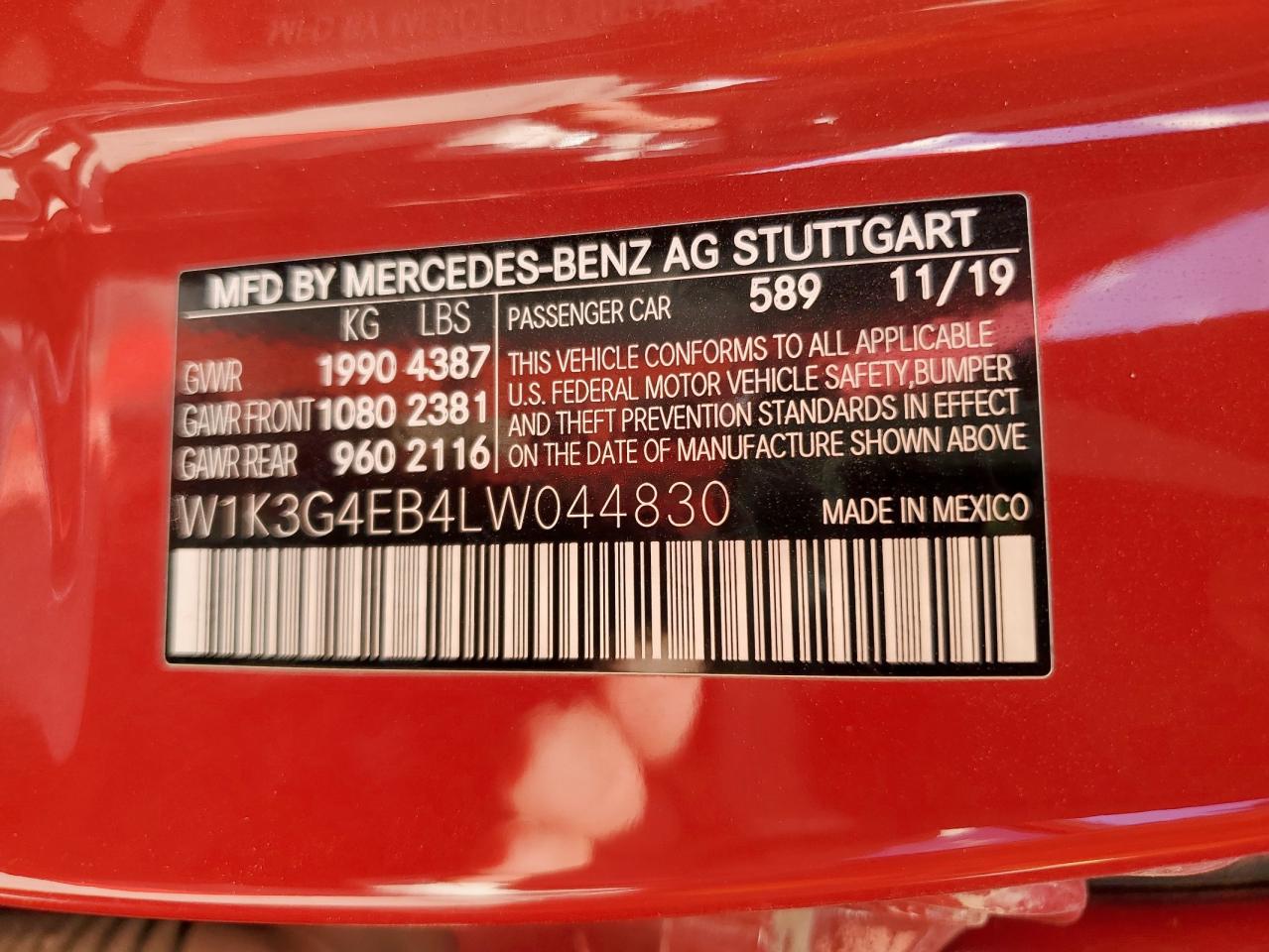 2020 Mercedes-Benz A 220 VIN: W1K3G4EB4LW044830 Lot: 63713555