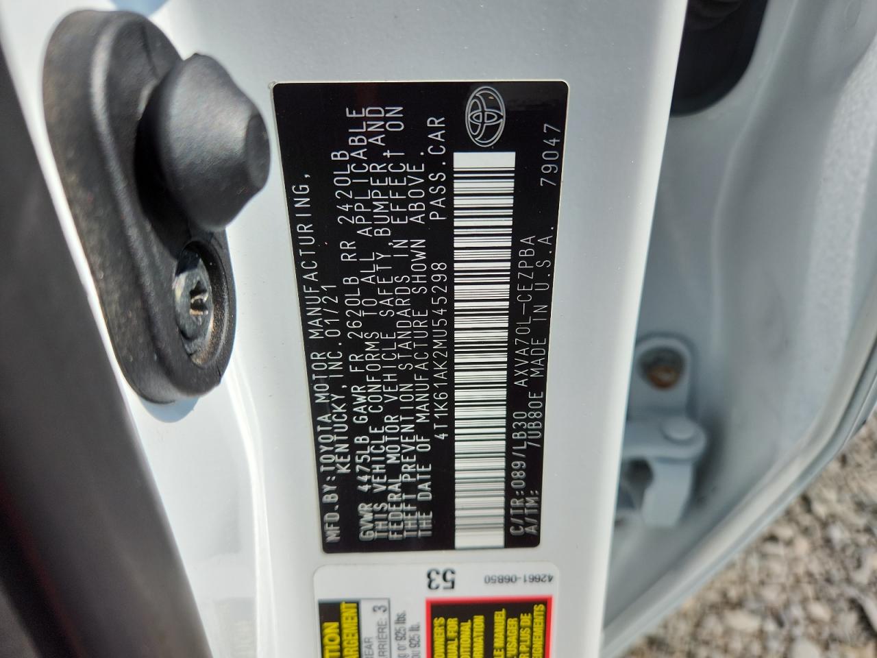 2021 Toyota Camry Xse VIN: 4T1K61AK2MU545298 Lot: 65541985