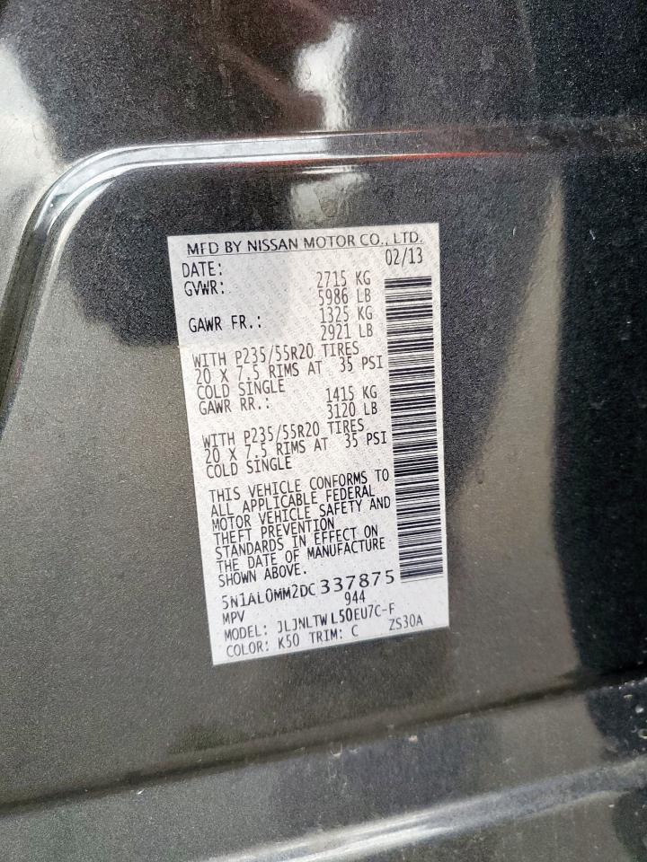 2013 Infiniti Jx35 VIN: 5N1AL0MM2DC337875 Lot: 63327285