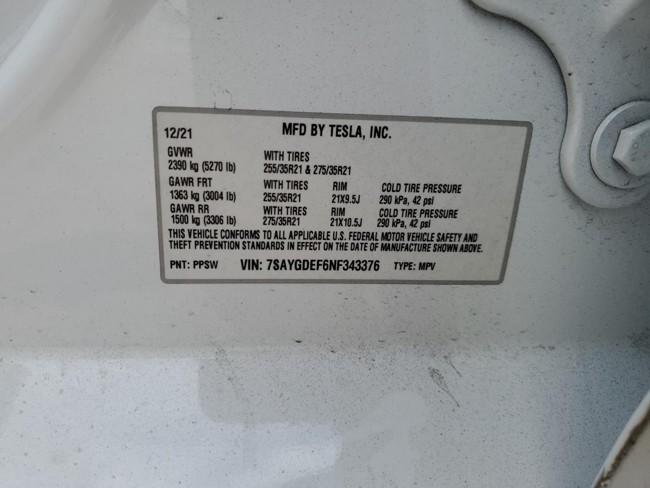 2022 Tesla Model Y VIN: 7SAYGDEF6NF343376 Lot: 64690145