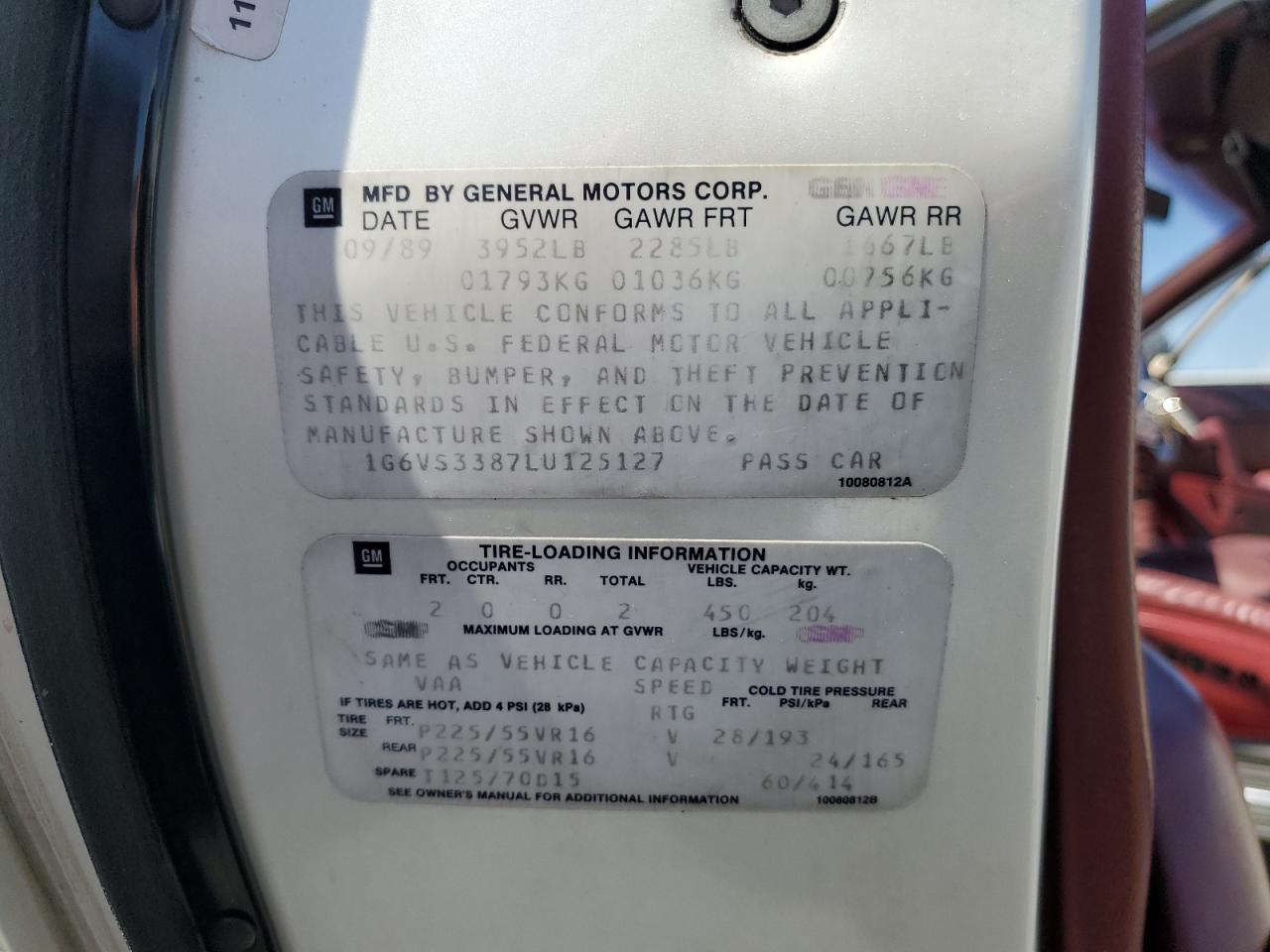 1990 Cadillac Allante VIN: 1G6VS3387LU125127 Lot: 64386715