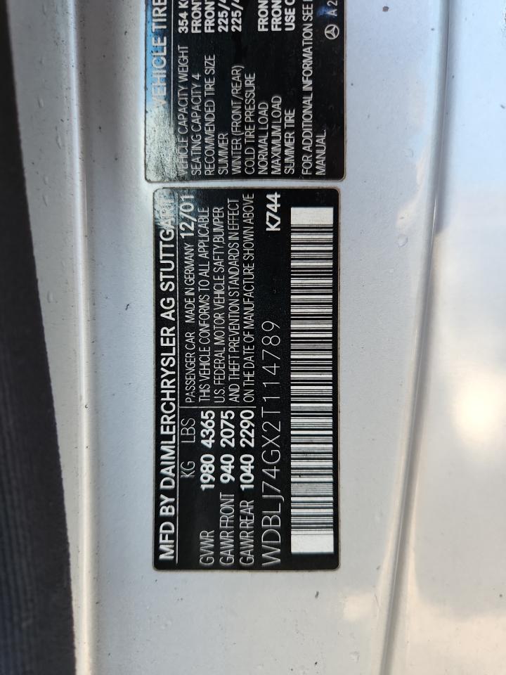 2002 Mercedes-Benz Clk 55 Amg VIN: WDBLJ74GX2T114789 Lot: 65014105