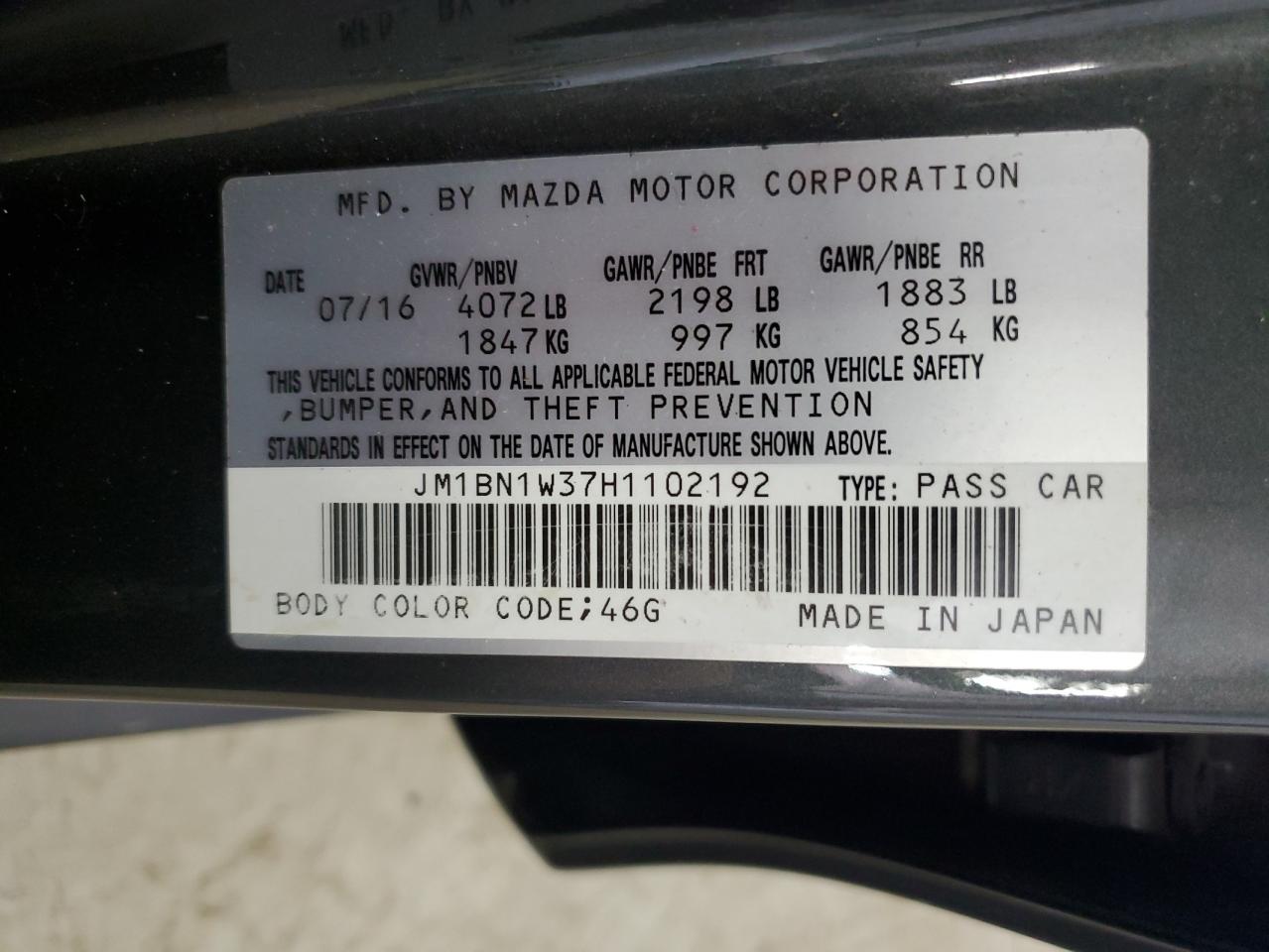 2017 Mazda 3 Grand Touring VIN: JM1BN1W37H1102192 Lot: 65009255