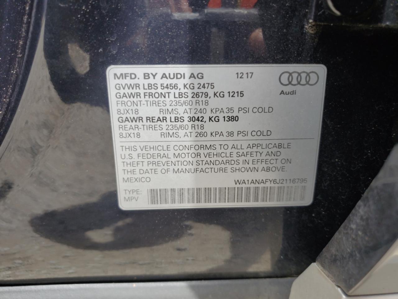 2018 Audi Q5 Premium VIN: WA1ANAFY6J2116795 Lot: 63469185
