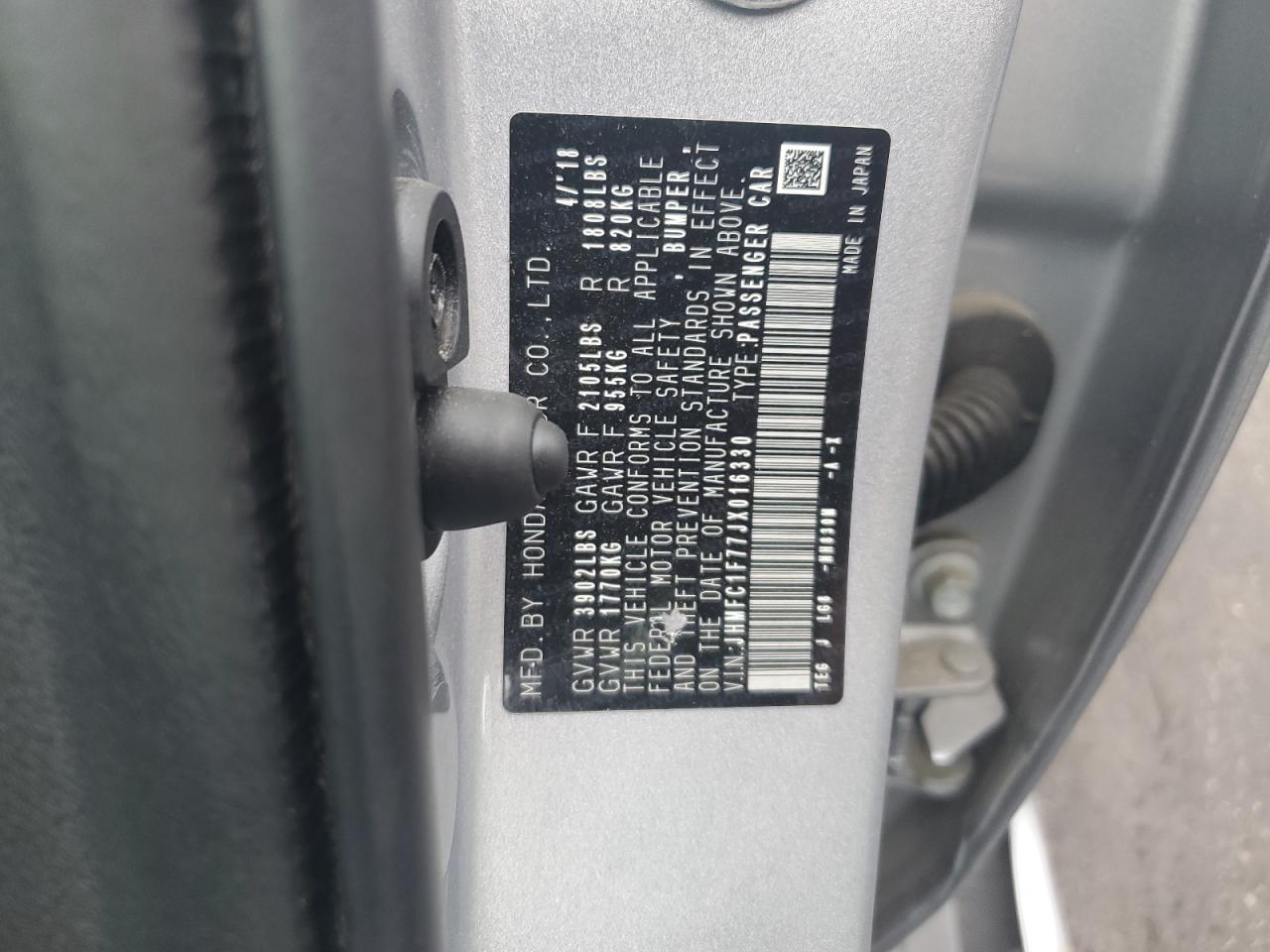 2018 Honda Civic Exl VIN: JHMFC1F77JX016330 Lot: 63201345