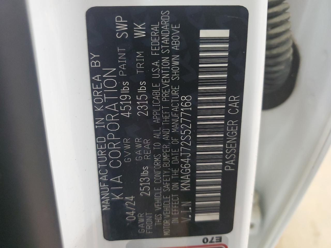2025 Kia K5 Gt Line VIN: KNAG64J72S5277168 Lot: 64552855